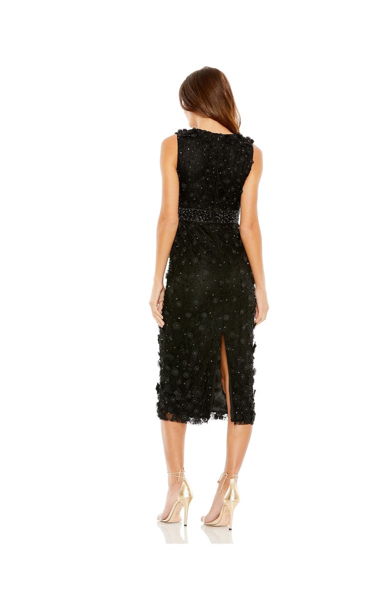 Mac Duggal Floral Applique High Neck Sleeveless Midi Dress, Alternate, color, Black
