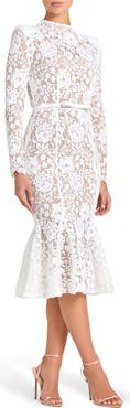 NADINE MERABI Juliette Long Sleeve Lace Cocktail Dress