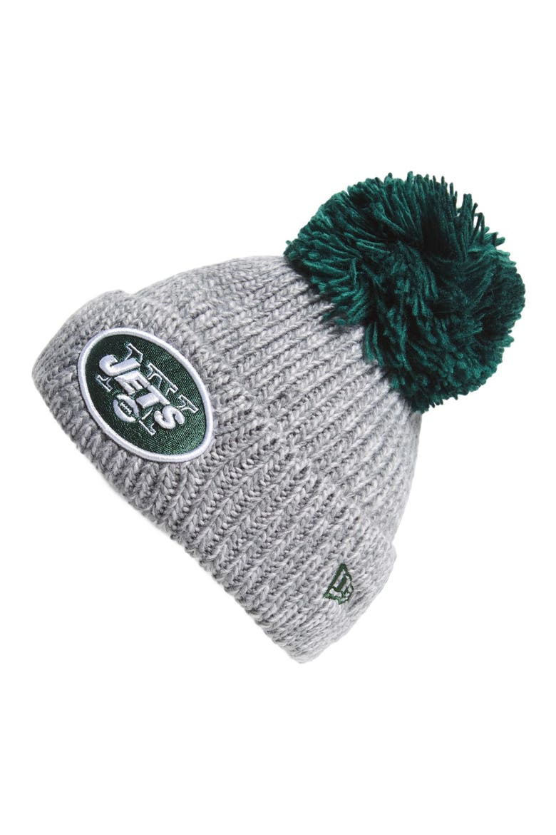 Cap 'Cuff Star - New York Jets' Pompom Knit Beanie, Main, color, GREY