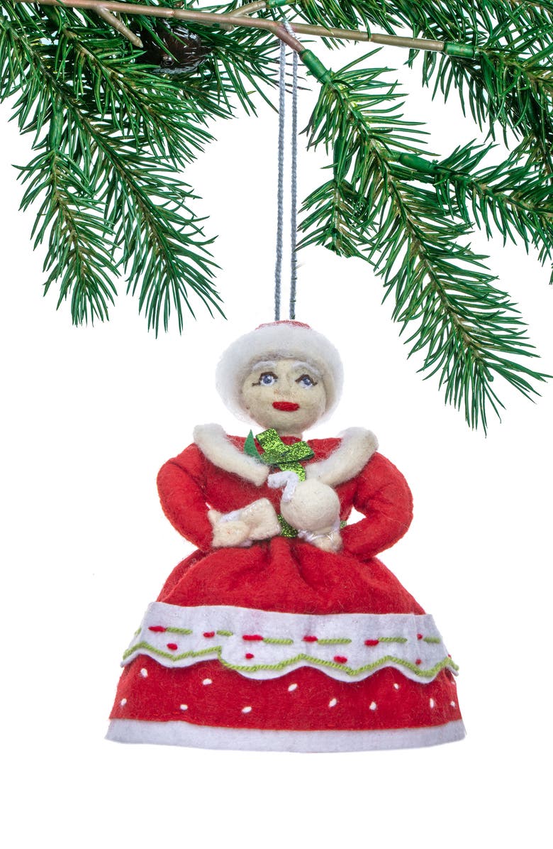 Silk Road Bazaar Handmade Mrs. Clause Felted Wool Ornament, Main, color, Red