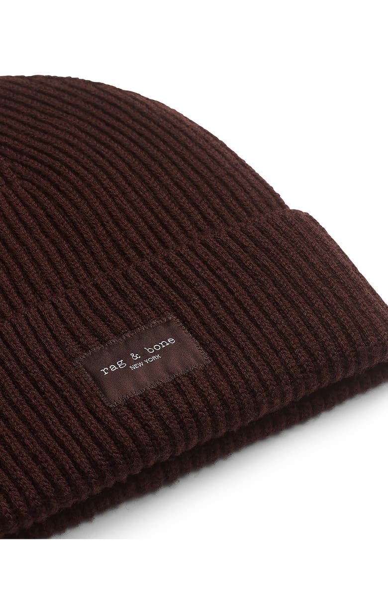 rag 
bone Blake Logo Patch Wool Blend Rib Beanie, Alternate, color, Chocobro