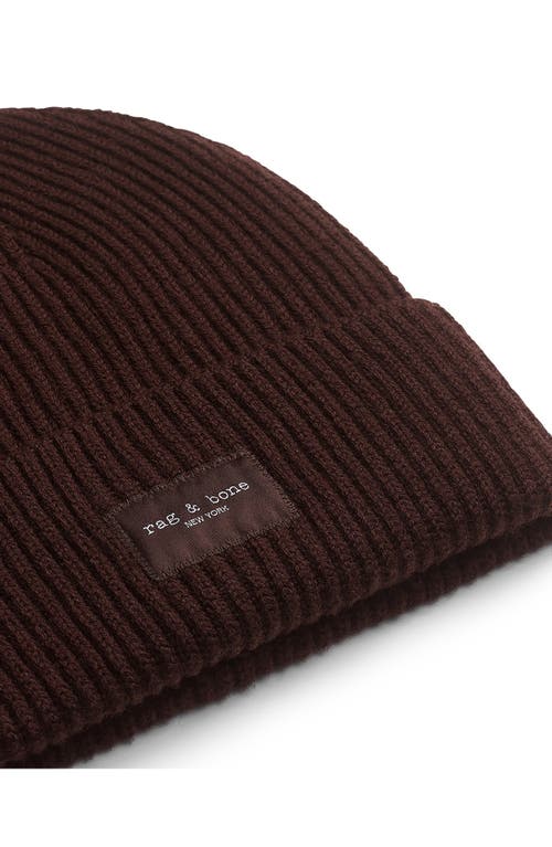 Rag & Bone Blake Logo Patch Wool Blend Rib Beanie In Brown