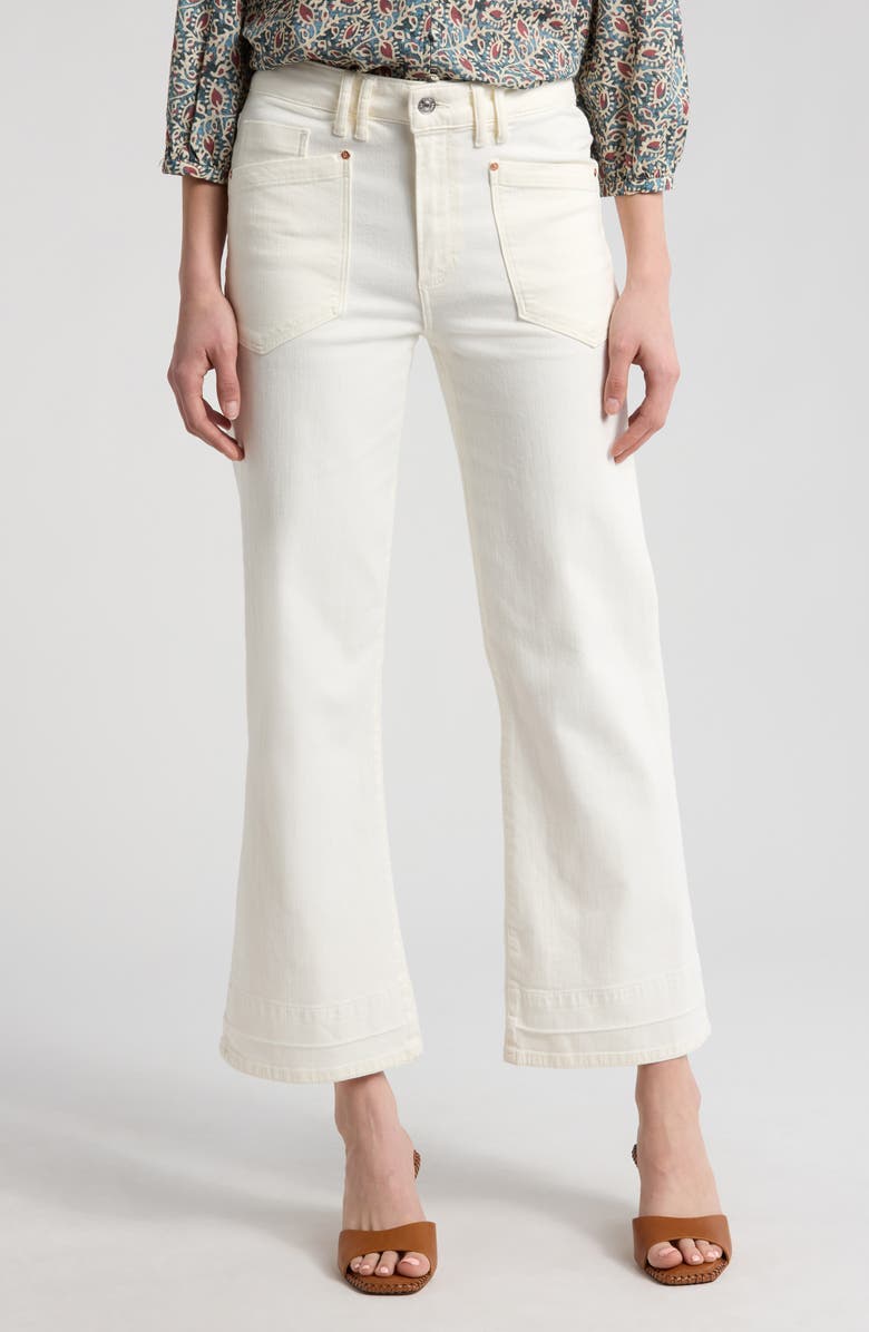 PAIGE Leenah Western High Waist Ankle Wide Leg Jeans, Main, color, Tonal Ecru