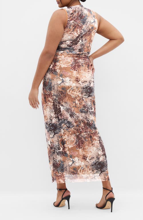 City Chic Western Print Mesh Maxi Dress In Gray