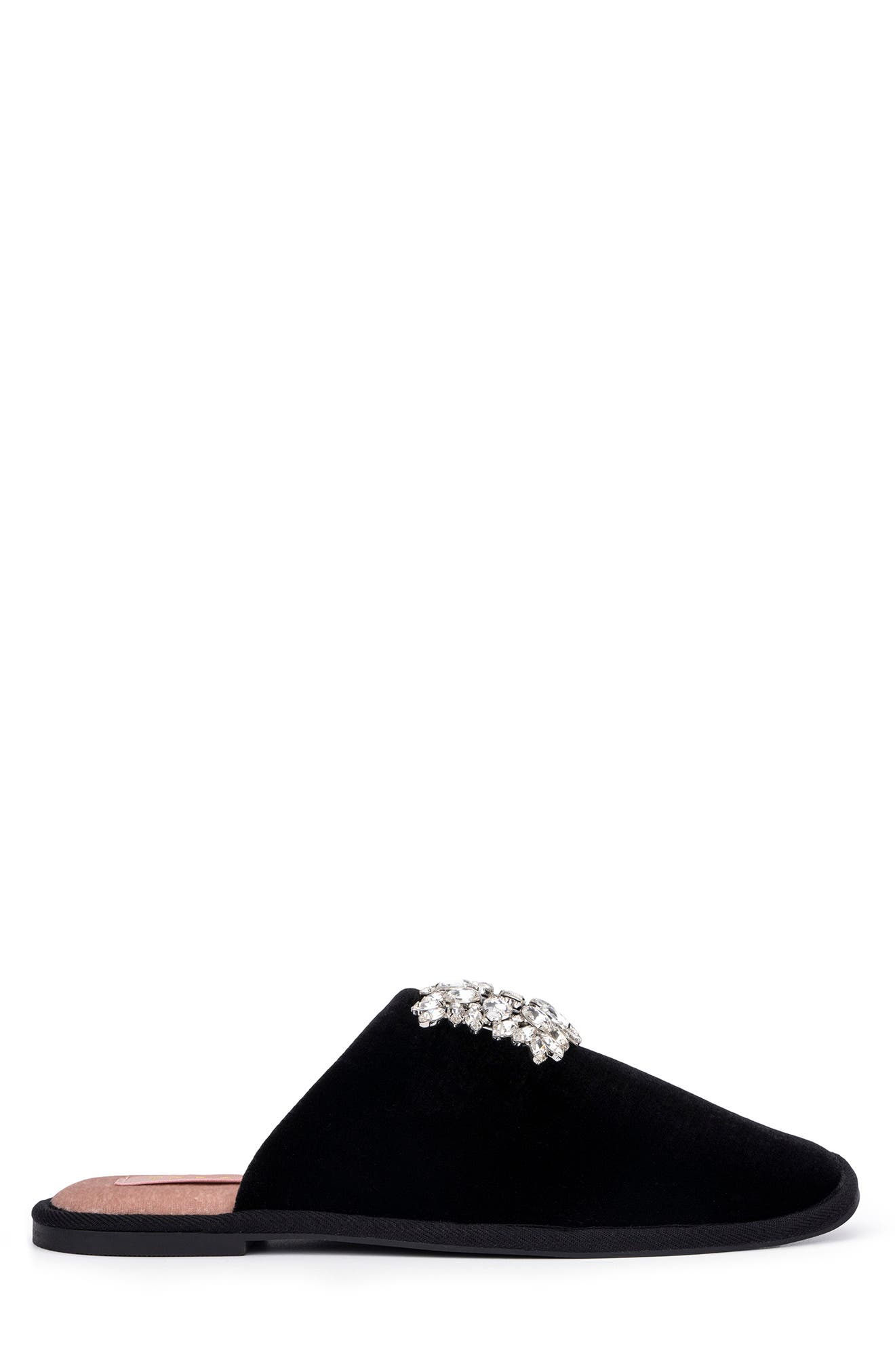 TORGEIS Pippa Rhinestone Embellished Velvet Slipper, Alternate, color, Black