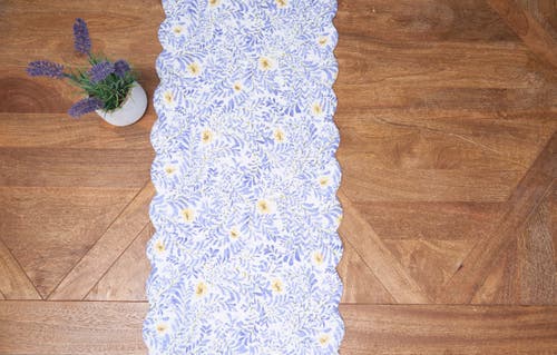 C & F Home C&f Home Lovely Blues Cotton Rectangle Table Runner 14" X 51" Floral Design All Seasons Kitchen Dini In White