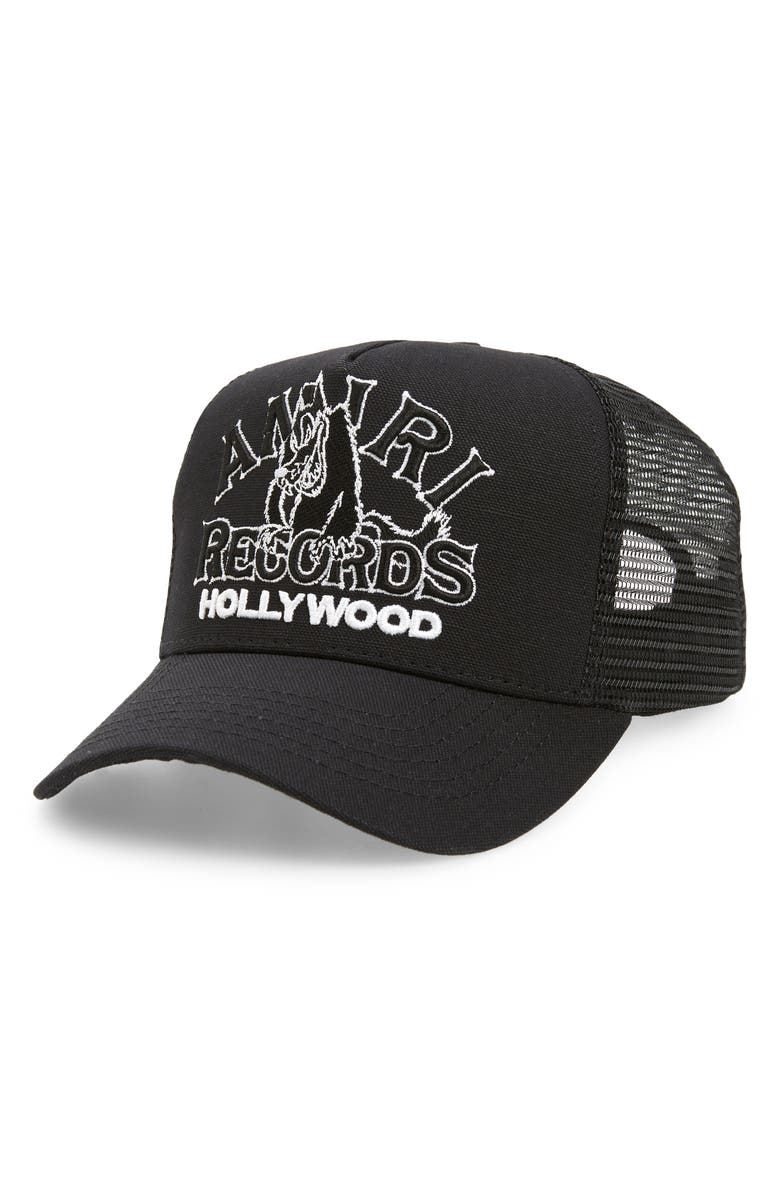 AMIRI Wolf Records Embroidered Trucker Hat, Main, color,