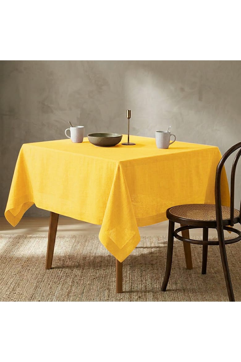 Linen Table Throw, 52 x 52 Inch - Diana Medium Weight, Main, color, Marigold Yellow