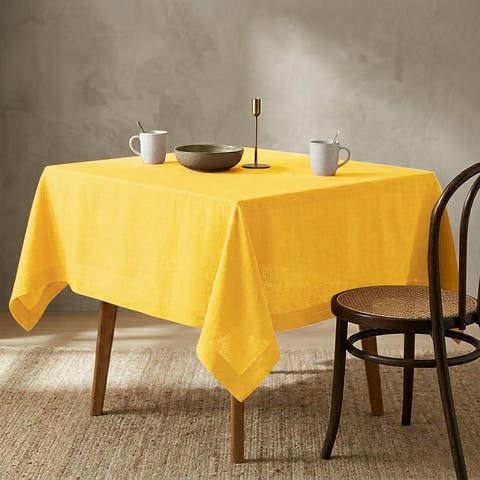 Linen Table Throw, 52 x 52 Inch for Dining Table, Holiday and Everyday Table Decor - Diana Medium Weight