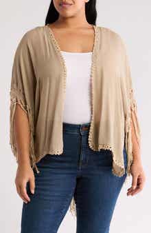 Forgotten Grace Open Knit Fringe Trim Ruana