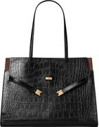 Tory Burch Lee Radziwill Croc Embossed Leather Tote