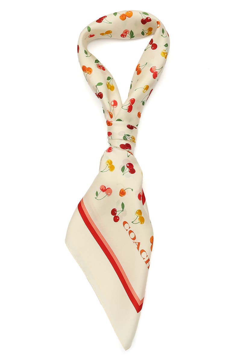 COACH Cheery Mix Printed Silk Scarf, Alternate, color, Chalk Multi