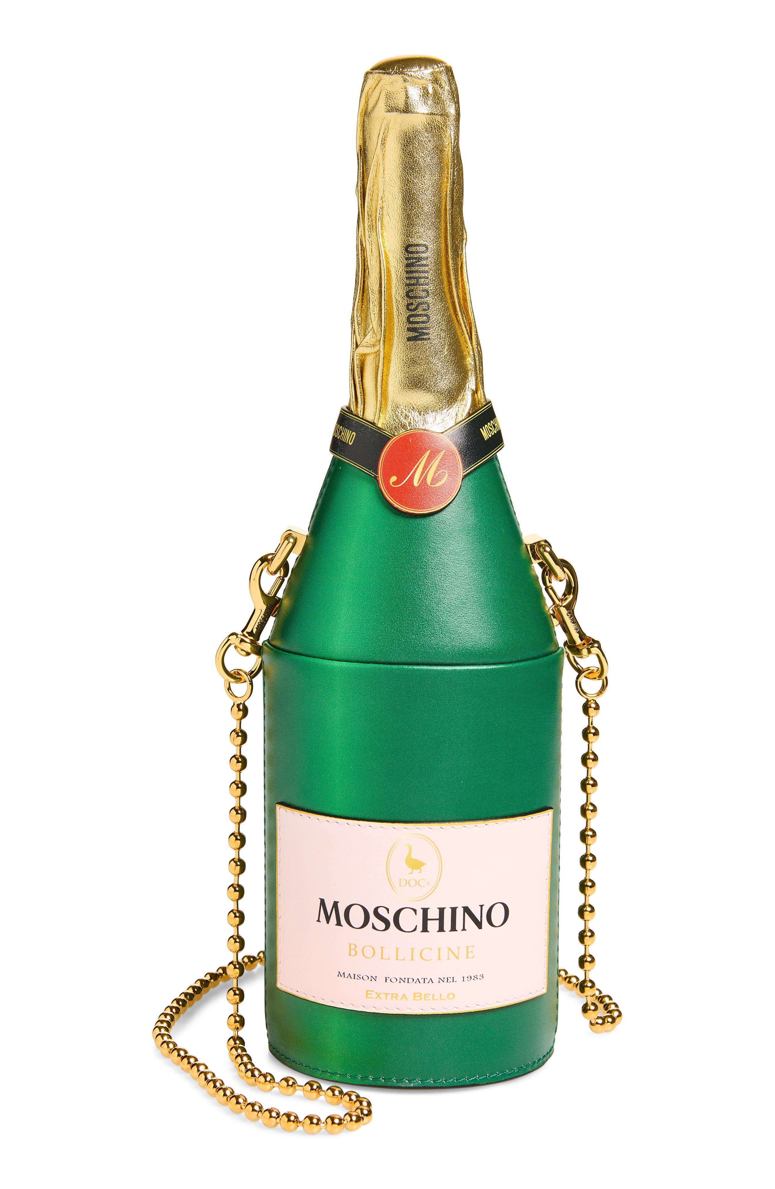 Moschino Champagne Bottle Leather Clutch, Main, color, One Color 85A Oe1