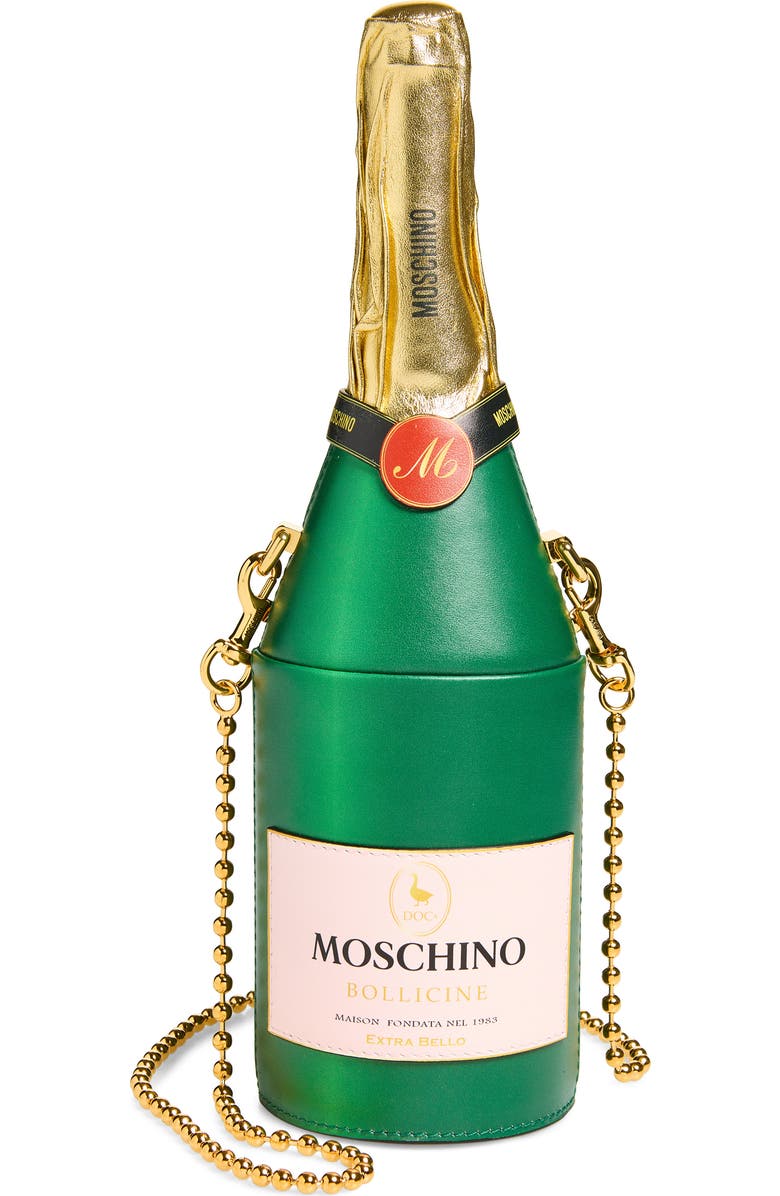 Moschino Champagne Bottle Leather Clutch, Main, color, One Color 85A Oe1