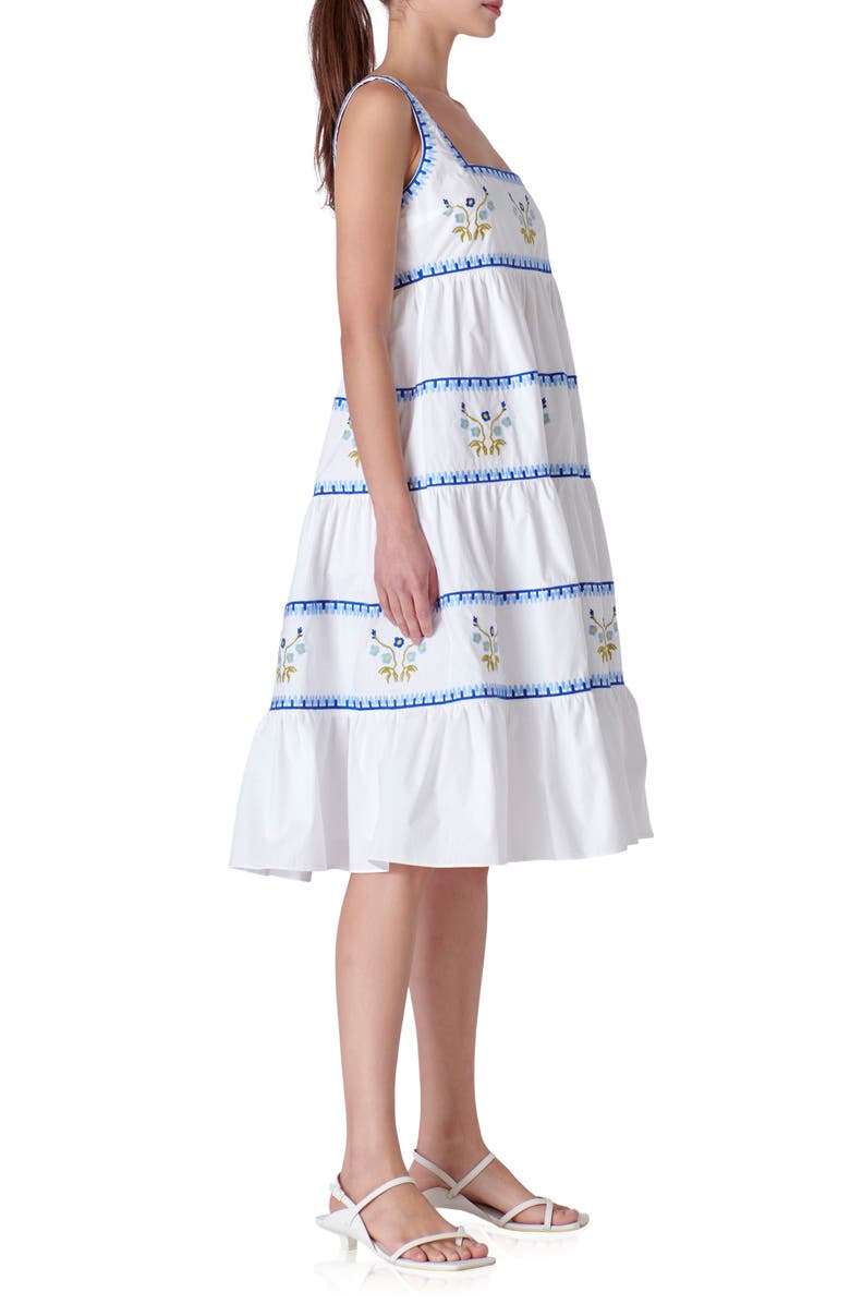 English Factory Embroidered Tiered Cotton Midi Dress, Alternate, color, 