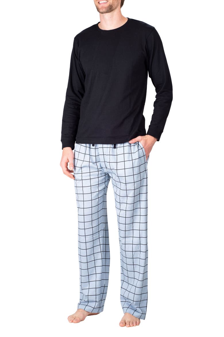 Long Sleeve Pajama T-Shirt & Pajama Pants Set, Main, color, BLACK WITH GREY WINDOW PANE