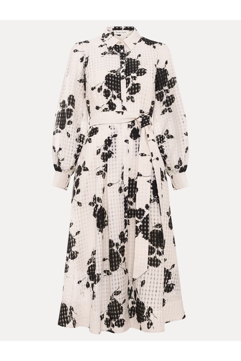 Natalie Floral Belted Shirt Dress, Alternate, color, Ivory