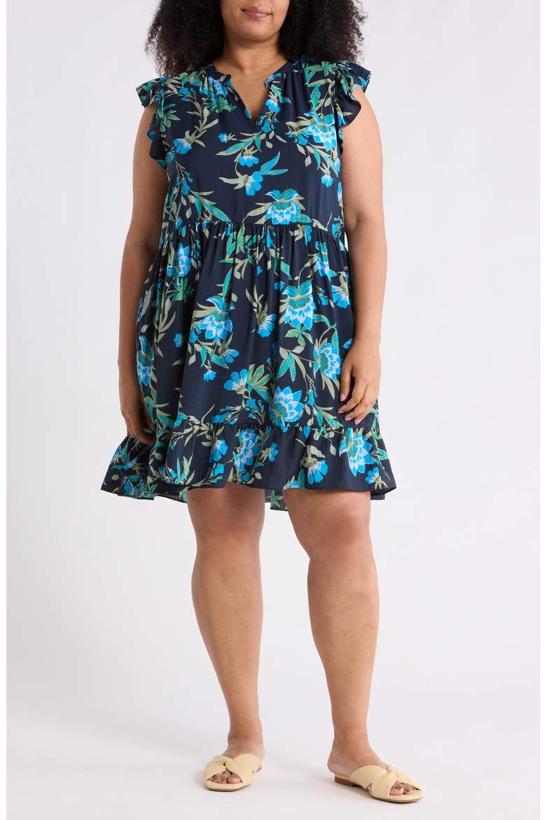 Ruffle Shoulder Minidress, Main, color, NAVY BLUE WILLOUGHBY FLORAL