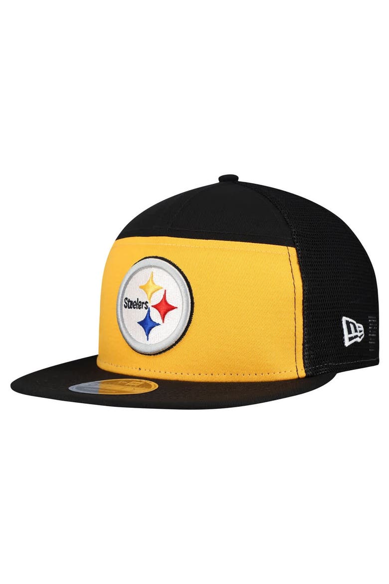 Men's New Era Gold/Black Pittsburgh Steelers Outdoor Split Panel 9FIFTY Snapback Hat, Main, color, Gold