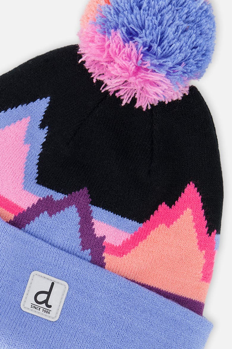 Winter Mountains Pompom Lined Knit Hat, Alternate, color, Black Printed Mountains