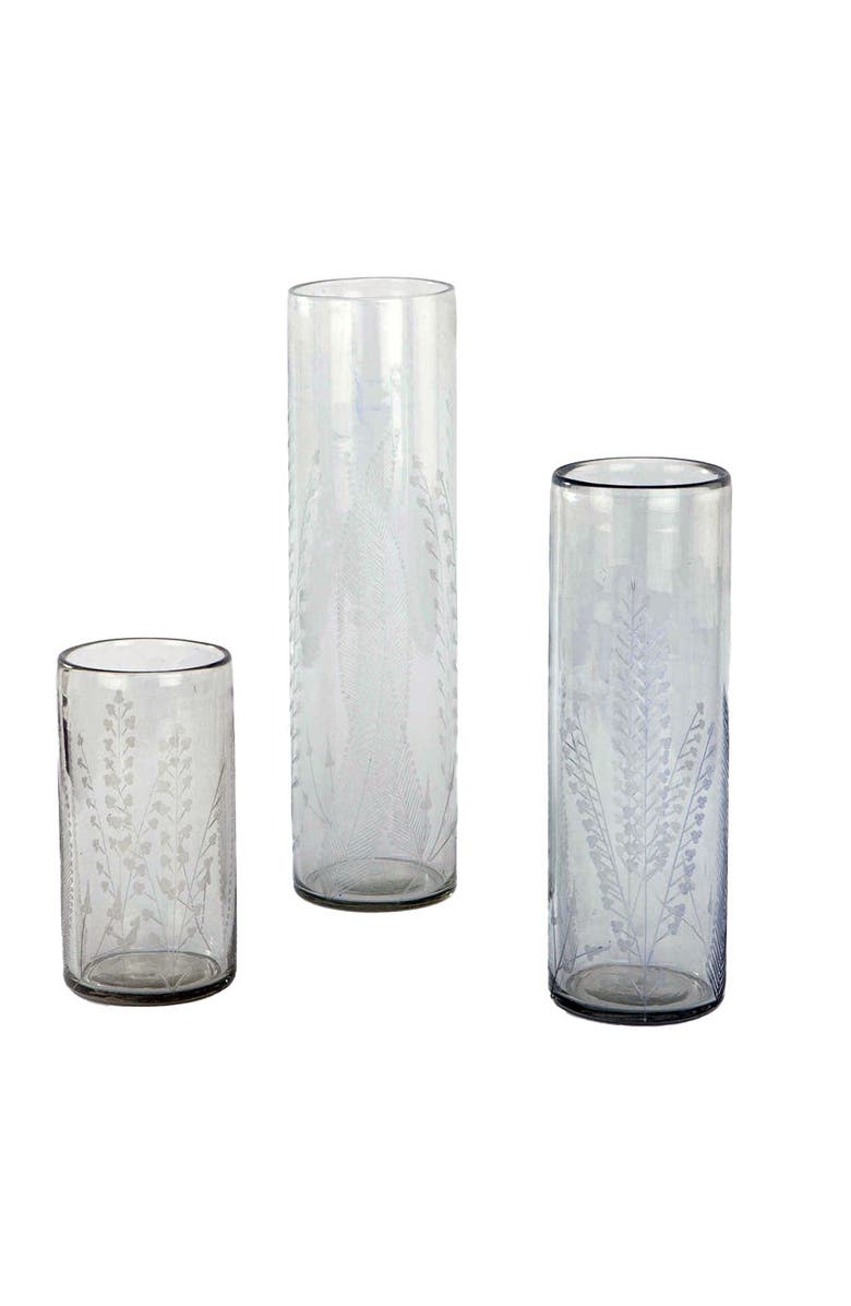 CG Hunter Etched Glass Tall Vases & Candleholders, Main, color, Glass