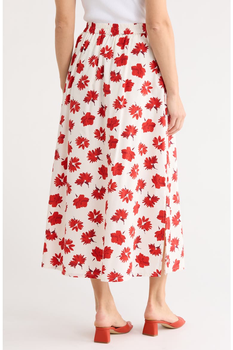 Printed Cotton Midi Skirt, Alternate, color, WHITE / RED FLOWER