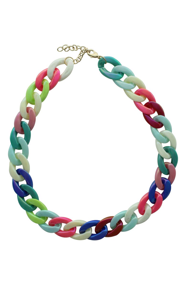 OLIVIA WELLES Alexa Neon Chain Link Necklace with Drop Earrings, Alternate, color, Gold/ Neon Multi