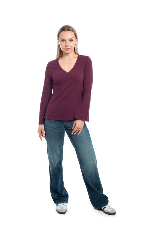 Wilt Clothing V-neck Long Sleeve Empire Seam Trapeze Tee With Lace Trims In Purple