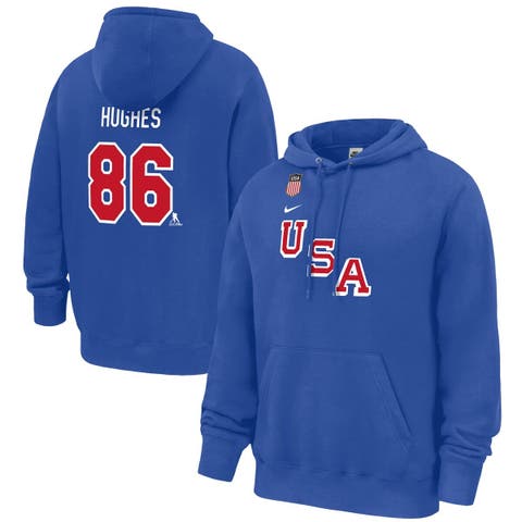 Men's Nike Jack Hughes Royal US Hockey 2026 Name & Number Hoodie