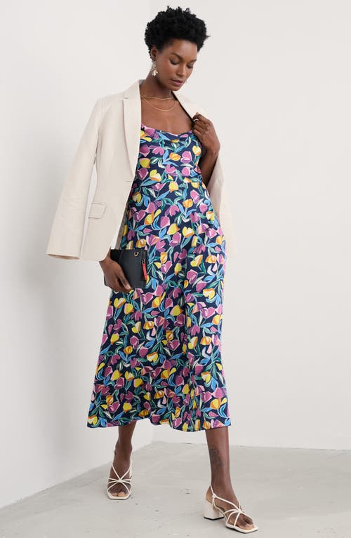 Shop Seasalt Cornwall Housel Bay Print Satin Midi Dress In Collaged Tulips Maritime