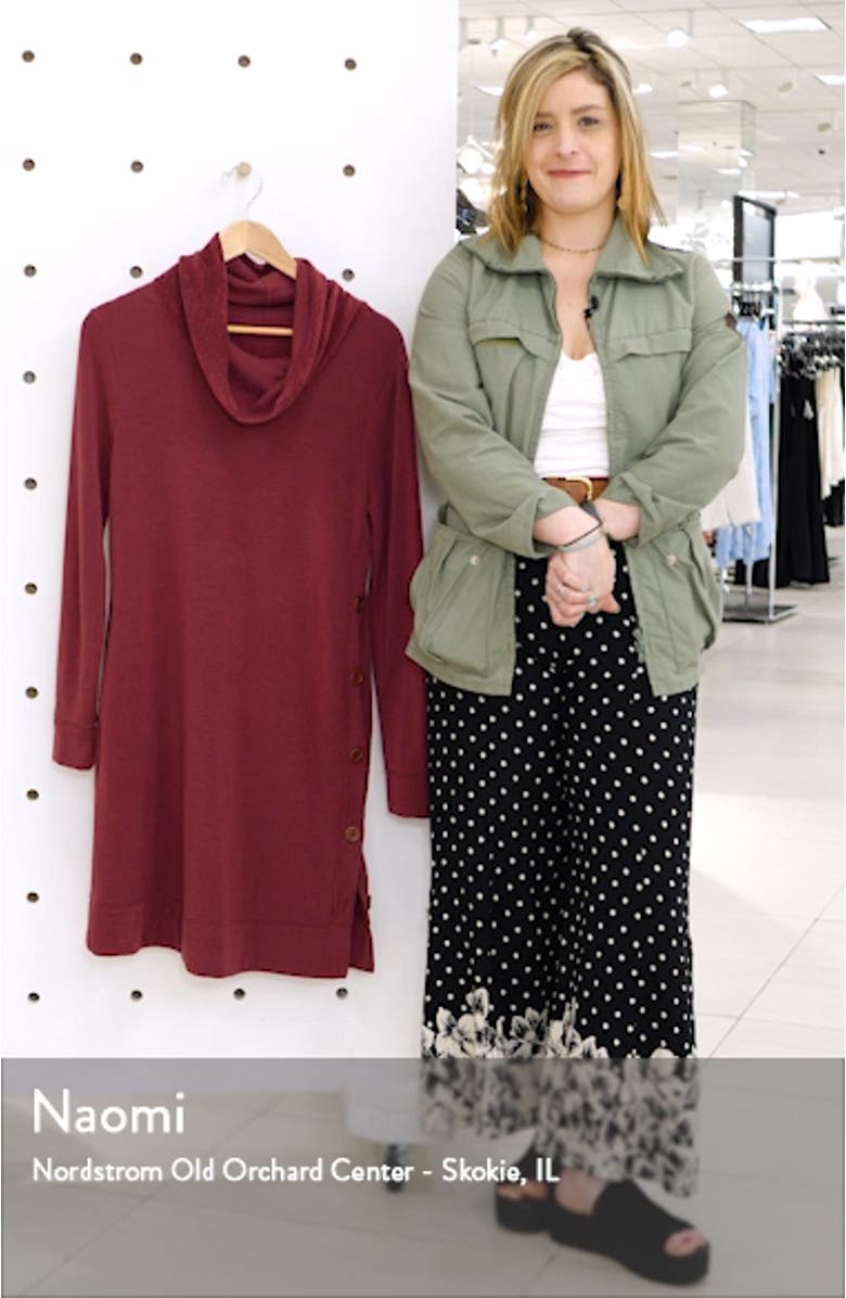 Cowl Neck Side Button Long Sleeve Dress, sales video thumbnail