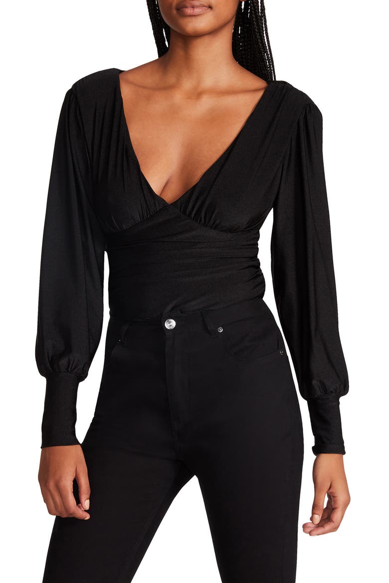 Kali Long Sleeve V-Neck Bodysuit, Main, color, BLACK