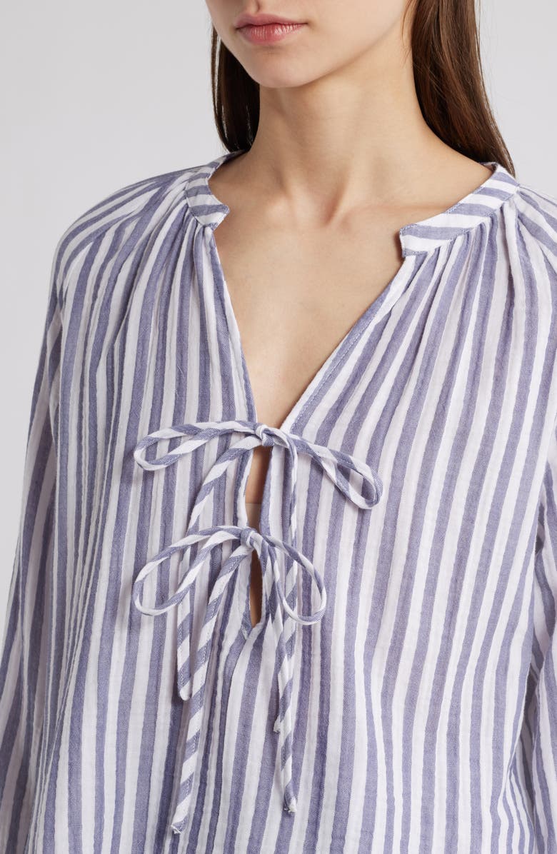 Rails Brielle Stripe Organic Cotton Gauze Tie Neck Top, Alternate, color,