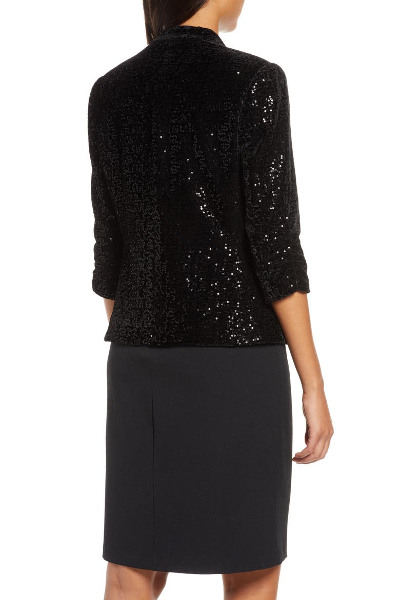 Sequin Ruched Sleeve Blazer, Alternate, color, BLACK