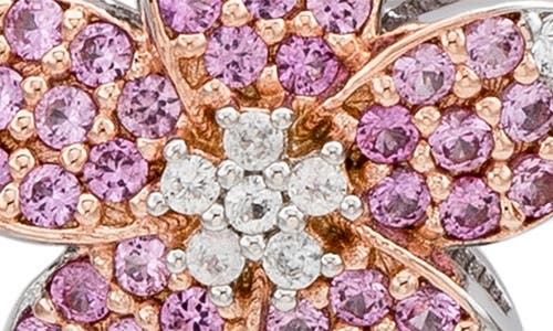 Suzy Levian Sterling Silver Pink Sapphire Created White Sapphire Flower Earrings In Pink