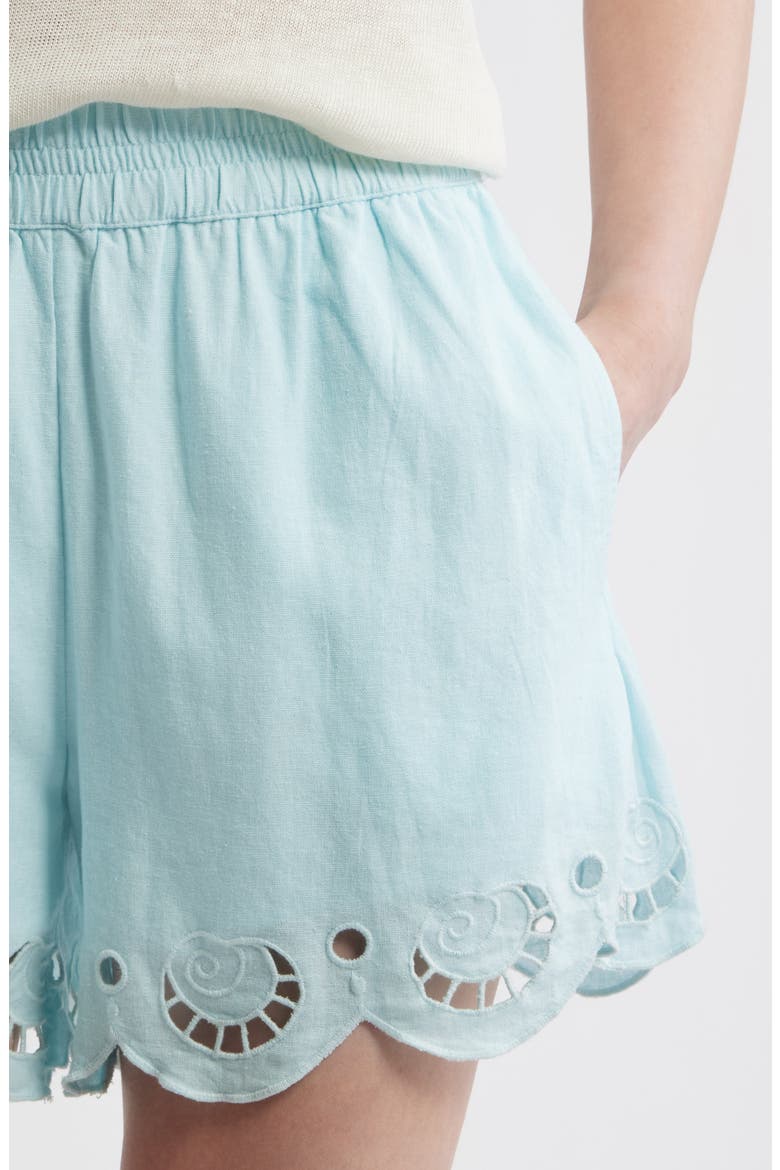 Cutwork Hem Linen Blend Pull-On Shorts, Alternate, color, BLUE GLOW