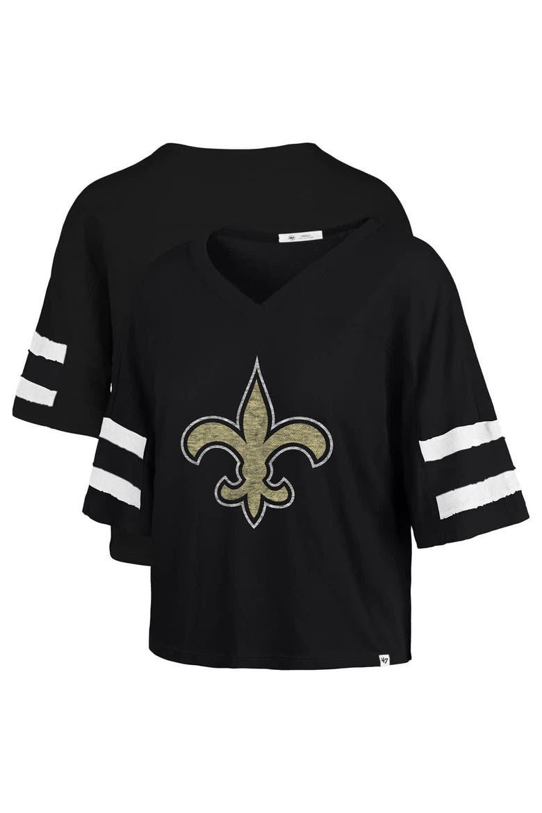 Women's '47 Black New Orleans Saints Premier Scout Cropped V-Neck T-Shirt, Alternate, color, Black