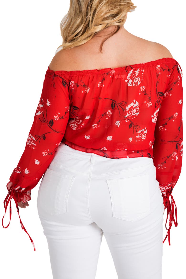 Marina Off the Shoulder Tie Sleeve Top, Alternate, color, RED TULIP PRINT