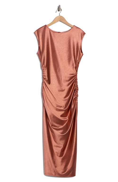 Chelsea28 Ruched Cap Sleeve Satin Midi Dress In Brown