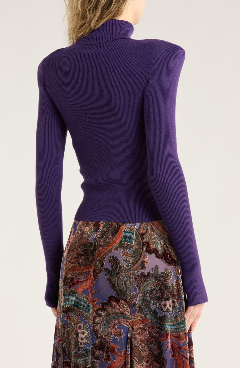 L'AGENCE Reeves Button Shoulder Rib Turtleneck Top, Alternate, color, Deep Purple/Black
