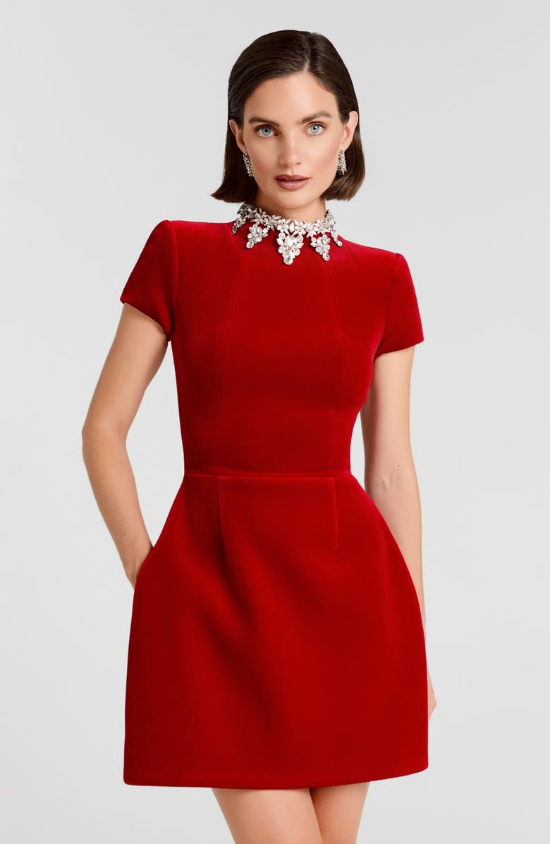 NADINE MERABI Simone Embellished Velvet Minidress, Alternate, color, Red