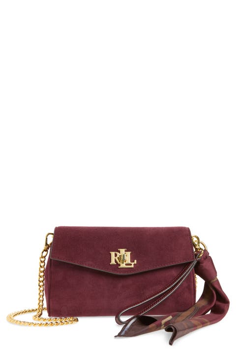 Small Suede Flap Crossbody Bag with Scarf