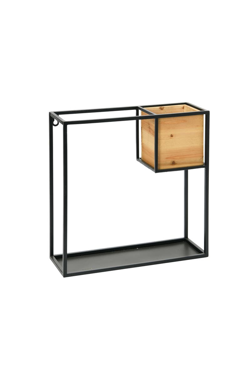 Metal Wall Shelf with Wood Box, Black, Main, color, Black
