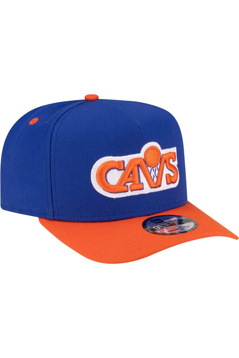 Men's New Era  Blue/Orange Cleveland Cavaliers 80s Throwback A-Frame 9FIFTY Snapback Hat, Alternate, color, Blue