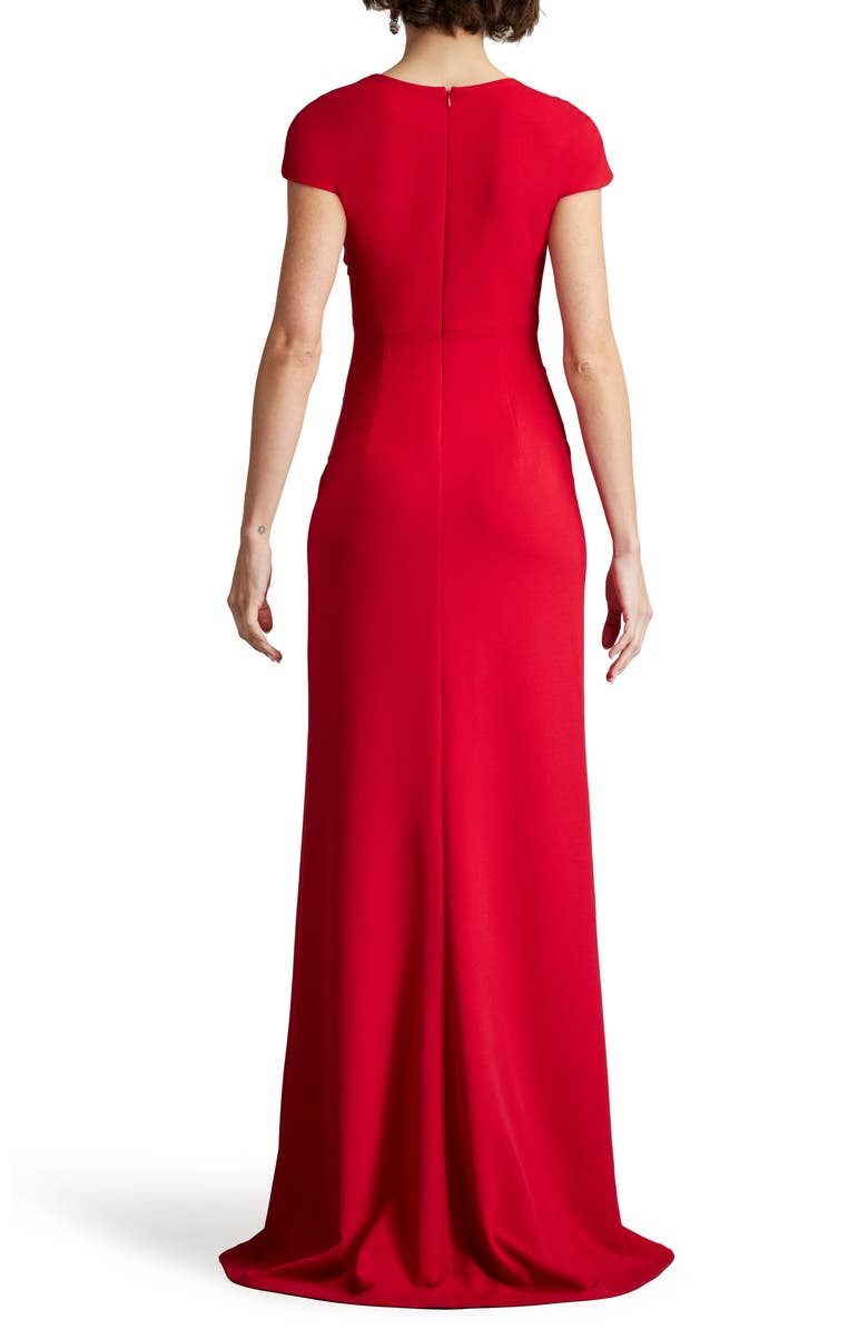 Tadashi Shoji Asymmetric Neck Cap Sleeve Crepe Gown, Alternate, color, Flame