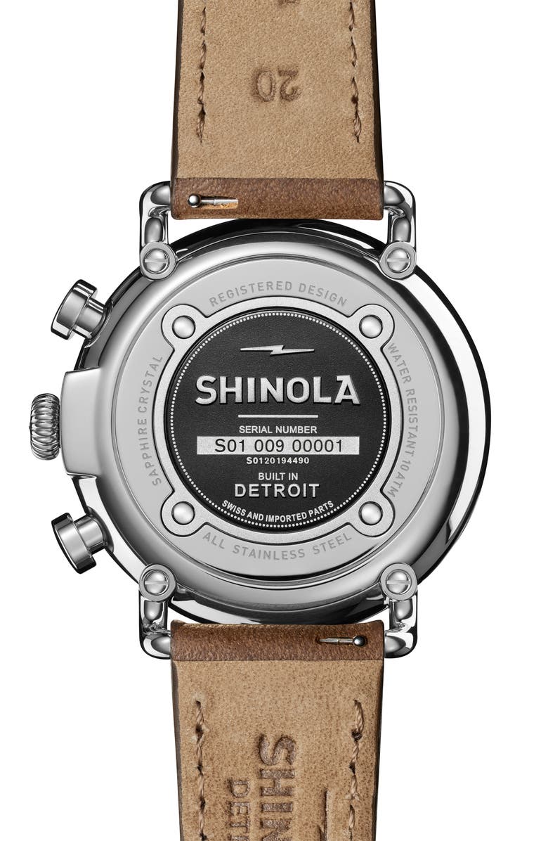 Shinola Runwell Chronograph Leather Strap Watch, 41mm, Alternate, color, Midnighblu