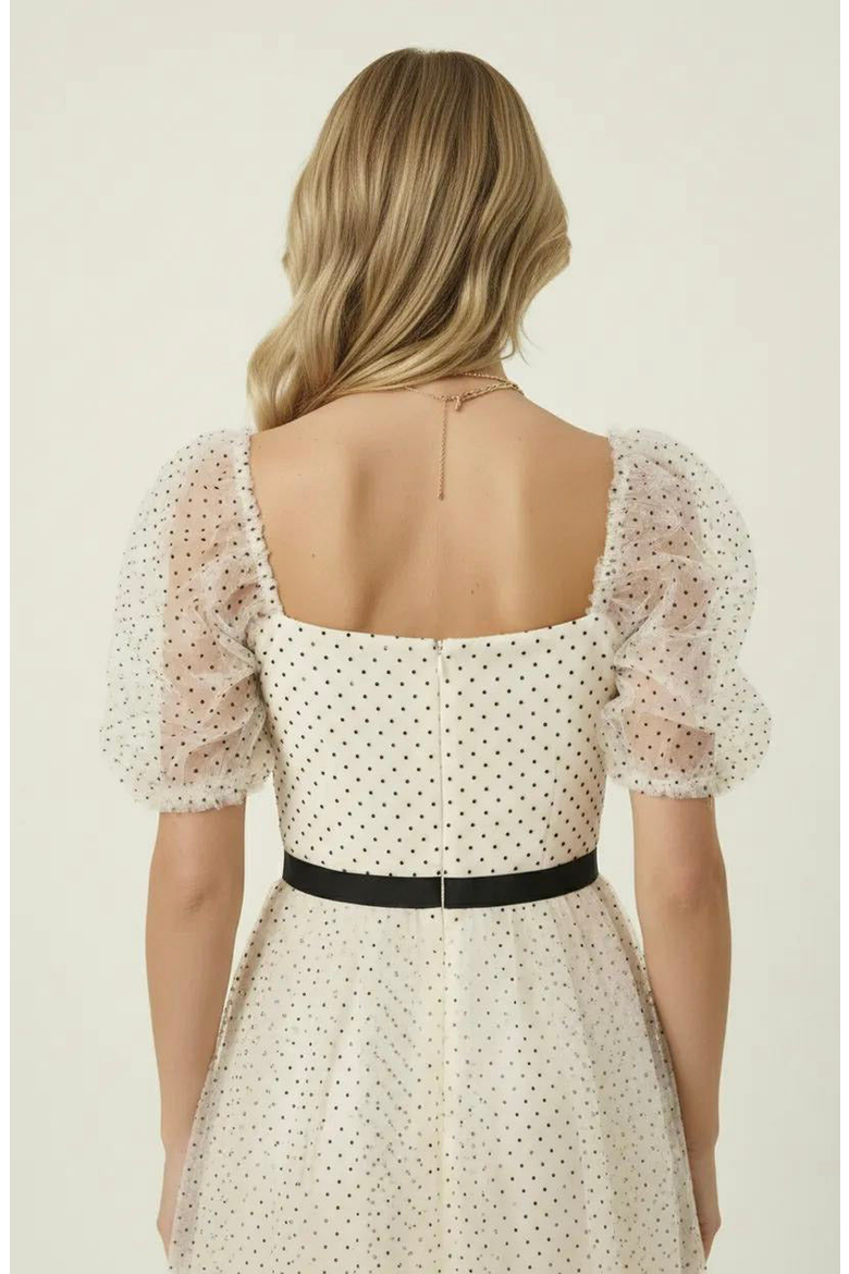 Embroidered Puff Sleeve Square-Neck Midi Dress, Alternate, color, Ivory