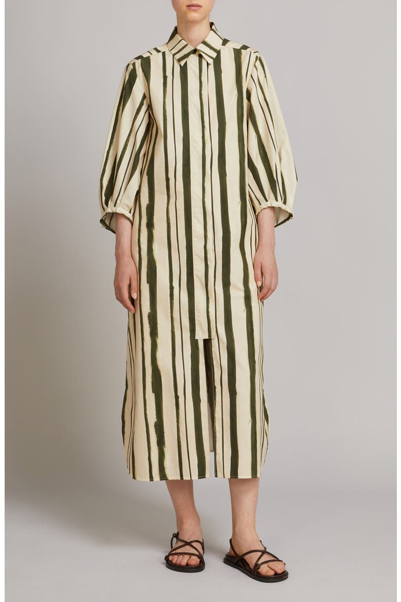 Falda Stripe Maxi Shirtdress, Main, color, MOSS GREEN