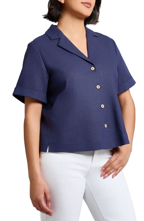 Jones New York Linen Blend Button-up Shirt In Pacific Navy