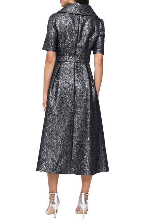 Alex Evenings Faux Wrap Metallic Jacquard Cocktail Midi Dress In Gray